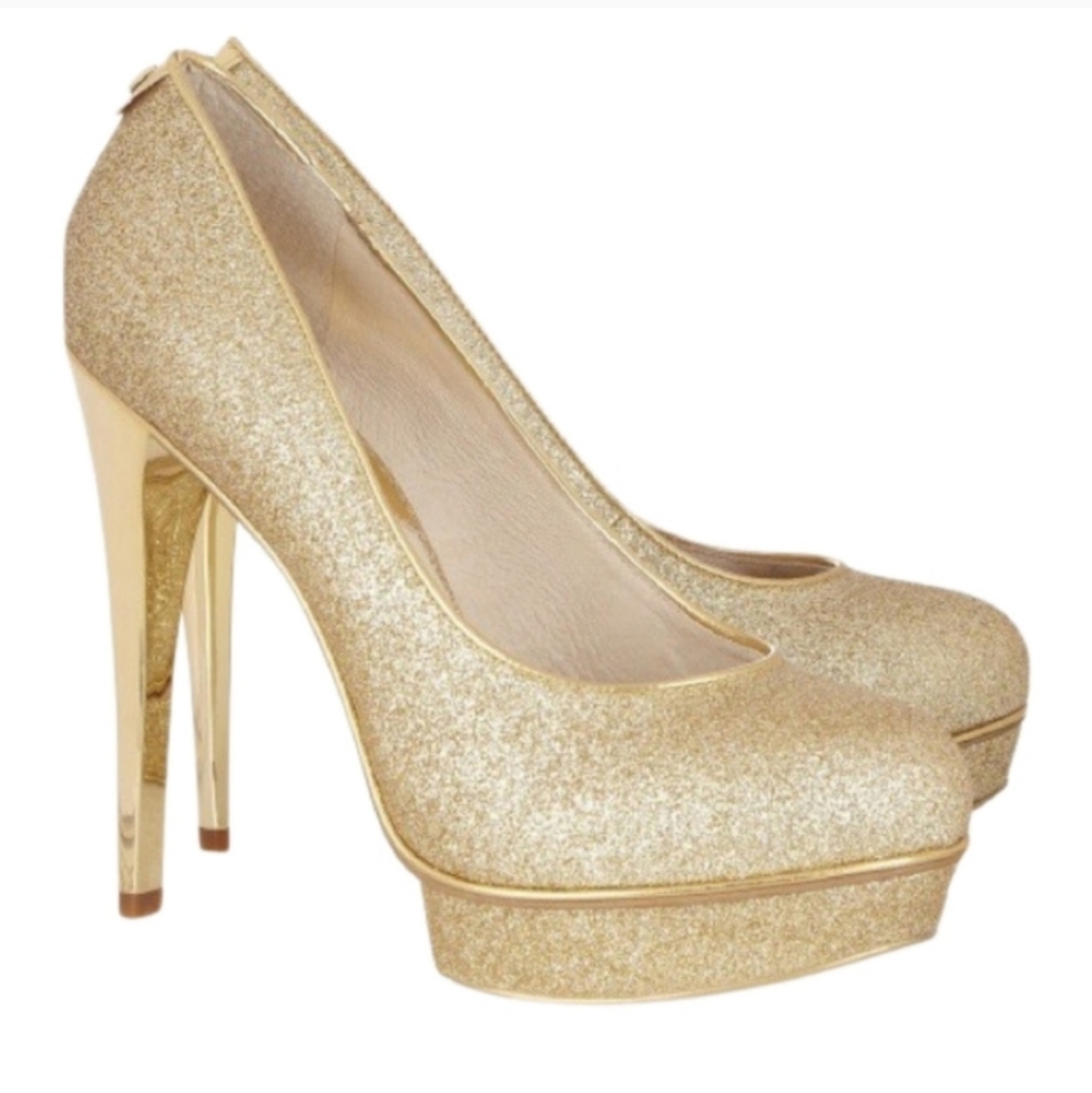 NEW MICHAEL MICHAEL KORS Gold Glitter Sparkle Pump Platform Metallic Heels 10